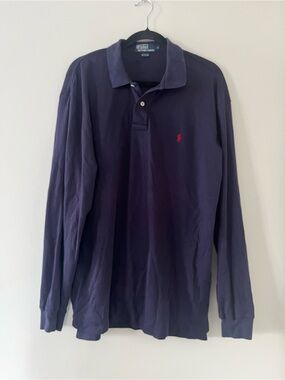 Polo Ralph Lauren Navy Blue Long Sleeve Polo Shirt Large 100% Cotton Preppy